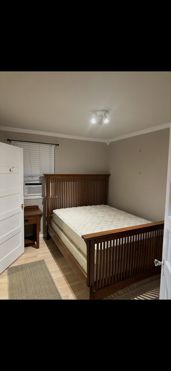 Solid Wood Slatted Bed Frame (Queen) with 2 Matching Nightstands - Mission Style