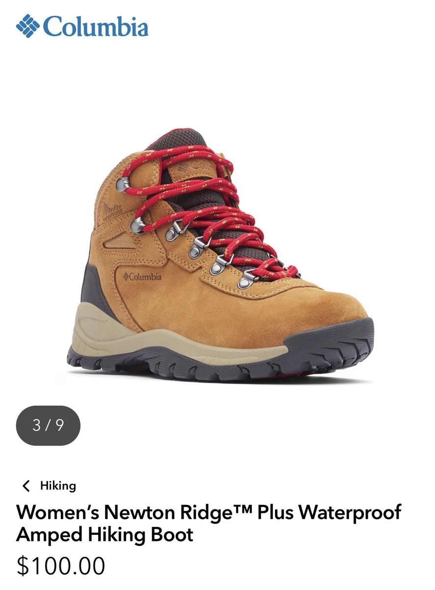 Columbia Women's Newton Ridge Plus Amped Waterproof Hiking Boots - Tan/Red, Size 10, Leather