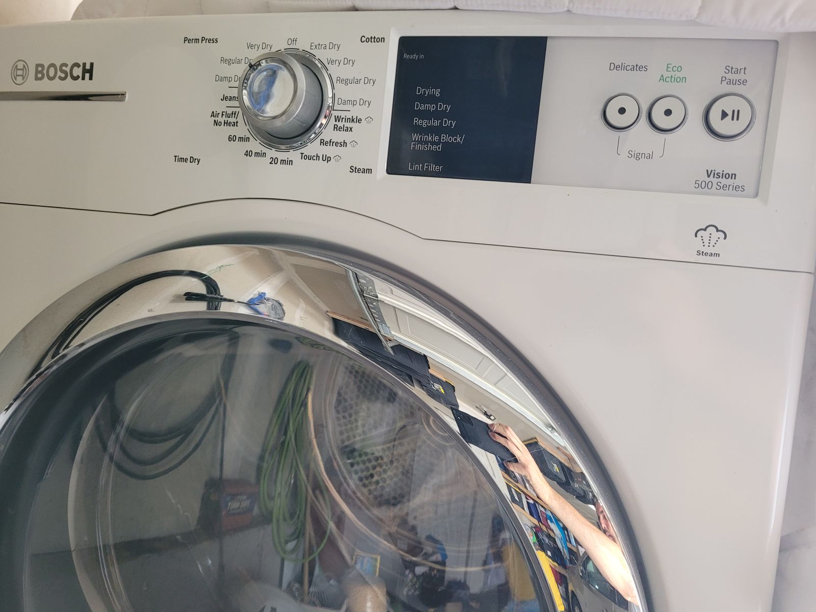 Samsung and Bosch White Front Load Washer and Dryer - VRT, Smart Care, Quick Wash, Heavy Duty - UsedGood