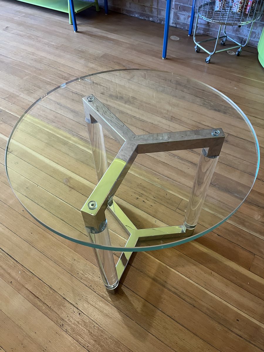 Round Glass, Chrome & Lucite Side Tables - 2 available