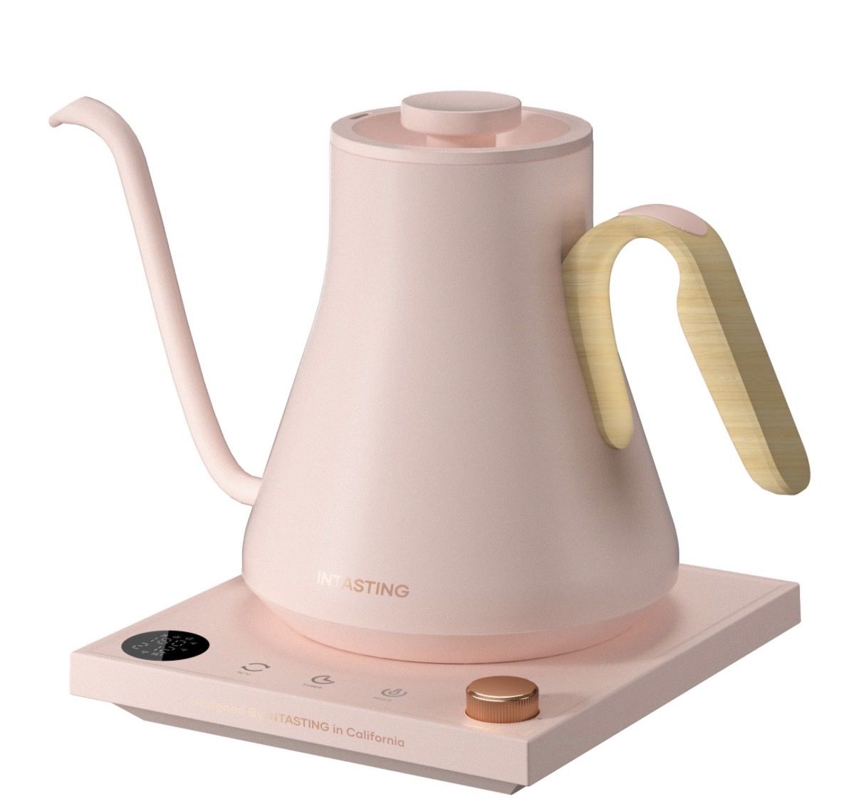 INTASTING Gooseneck Electric Kettle Pink with Counterbalance Handle and Digital Display