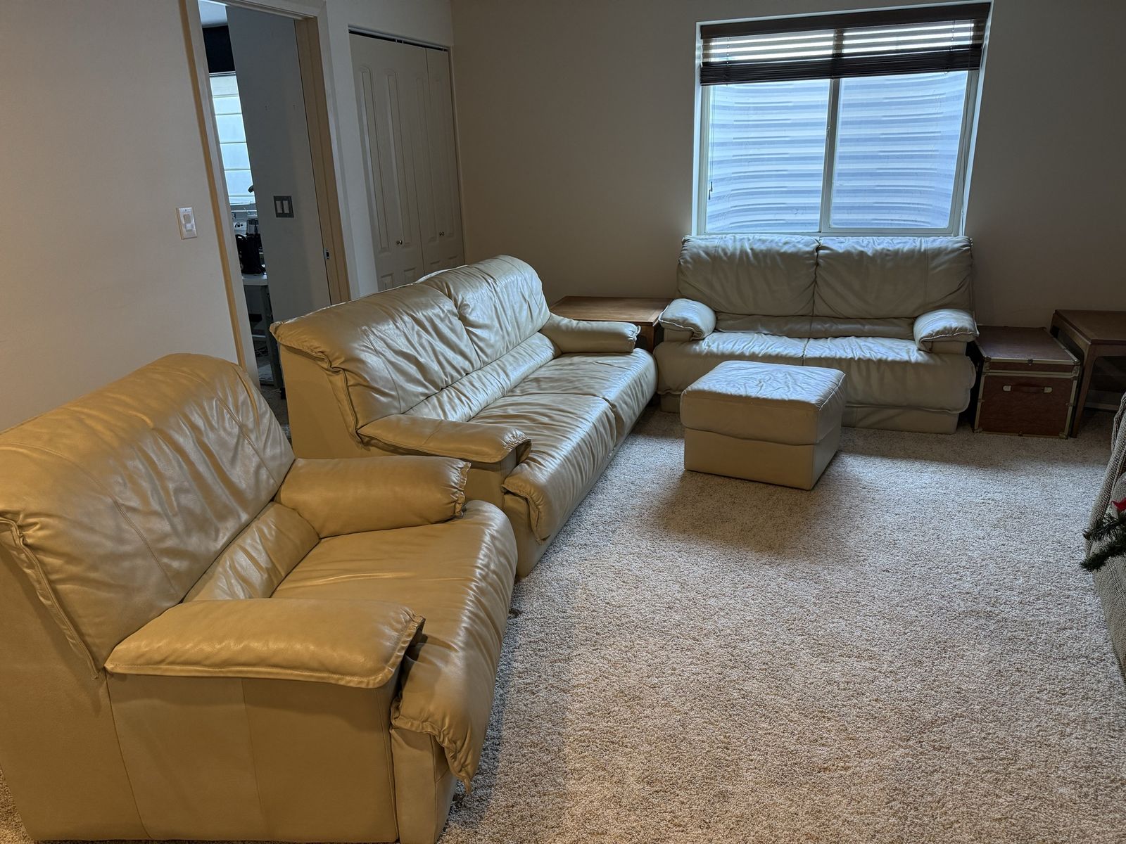 Entire Large Leather Couch Set, Sofa, Love Seat, Chair, rolling Ottoman