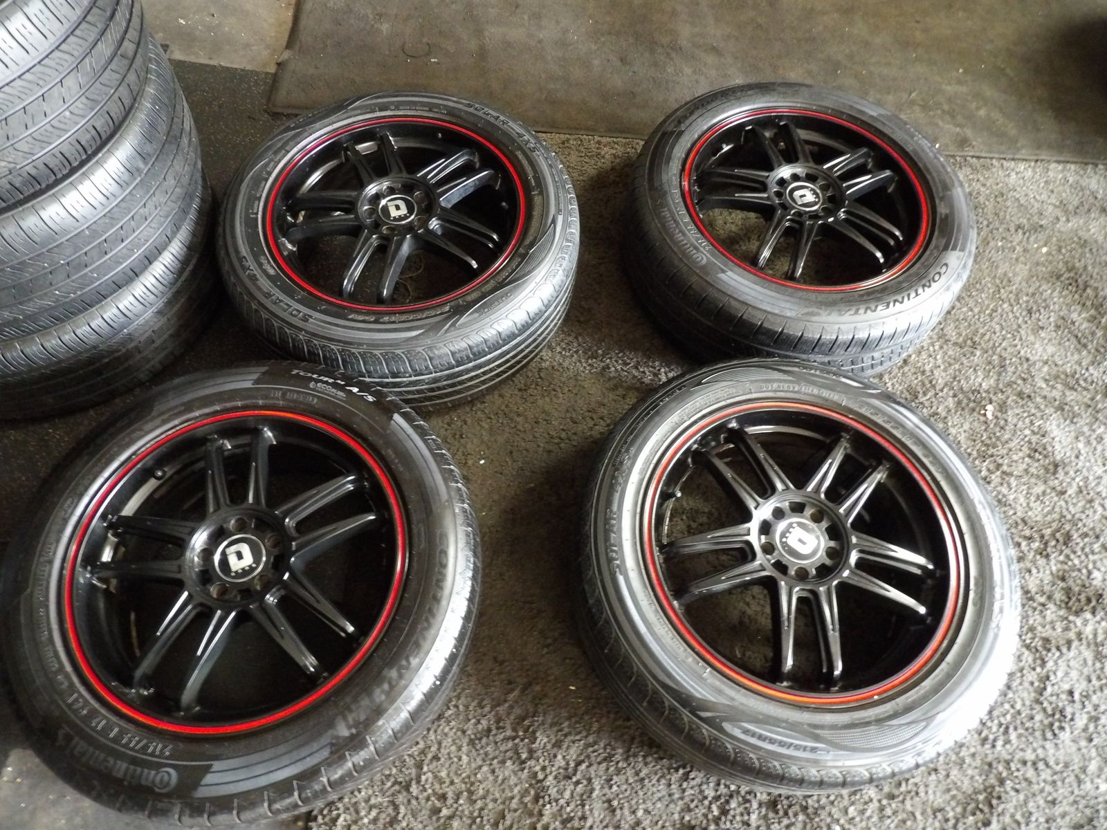 SET OF USED DRAG WHEELS 17'' INCH 5X100 AND TIRES 215/55R17