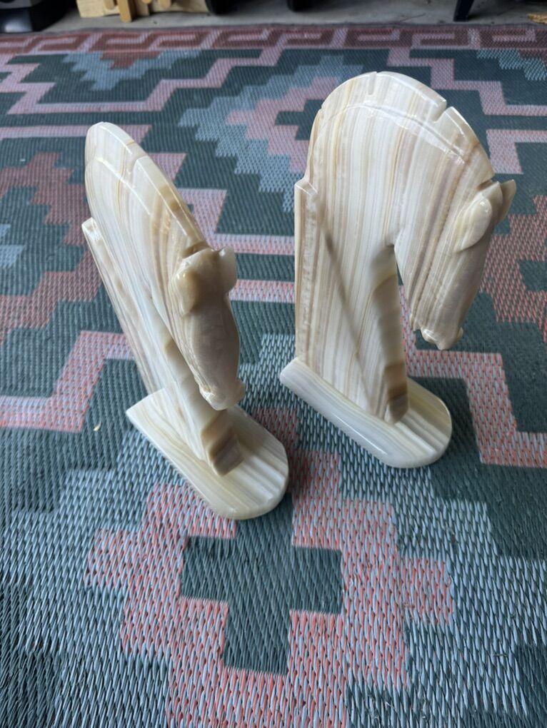 Vintage! Onyx Stone Horse Head Book Ends