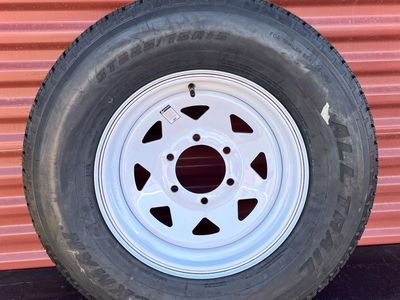 Rockman ST 225/75 R 15 Trailer Tire mounted on New White Wheel 6 lug pattern Brand New