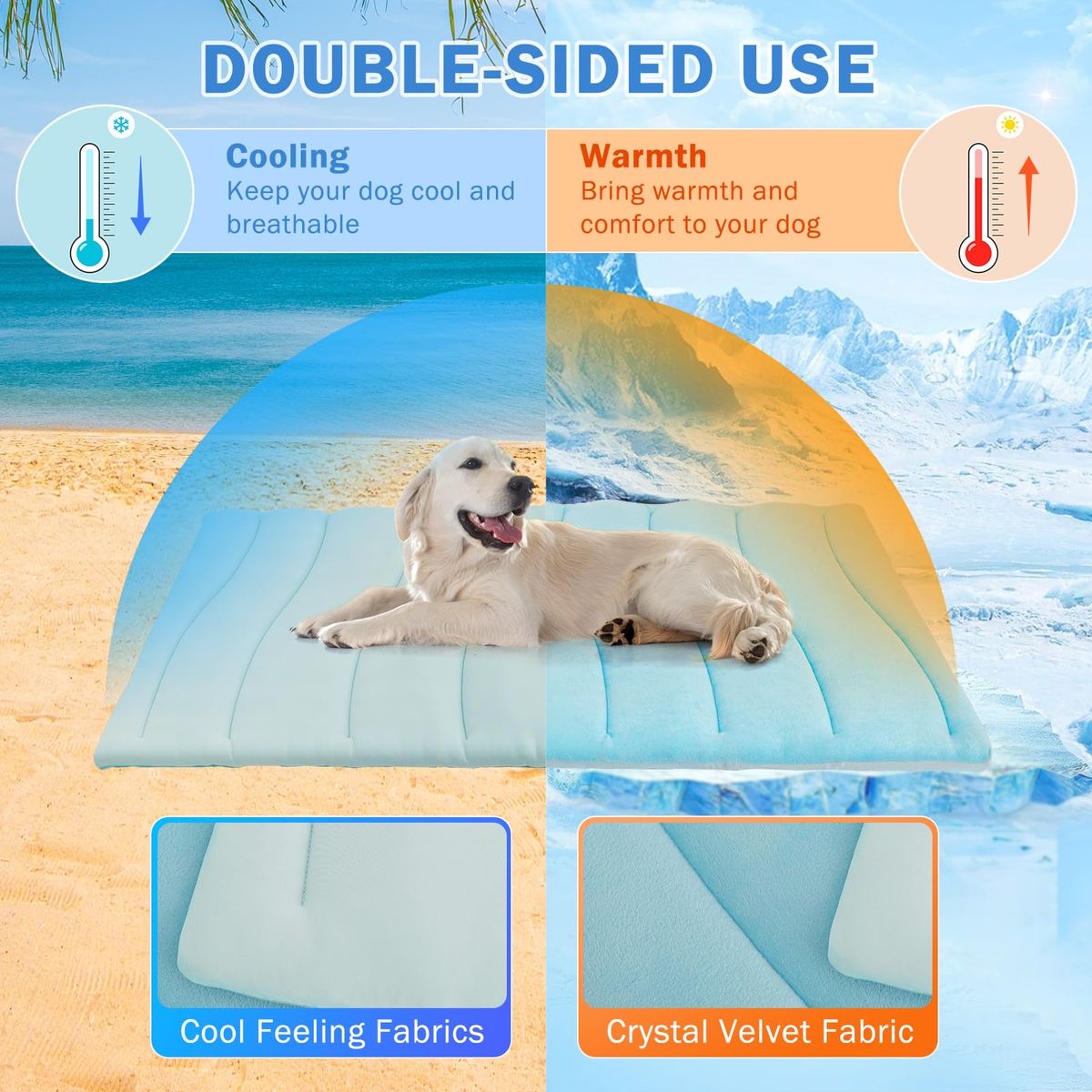 NAMOTEK Washable Dog Cooling Mat Ice Silk Cool Mat for Pet Self Comfortable Blanket Dog Pad