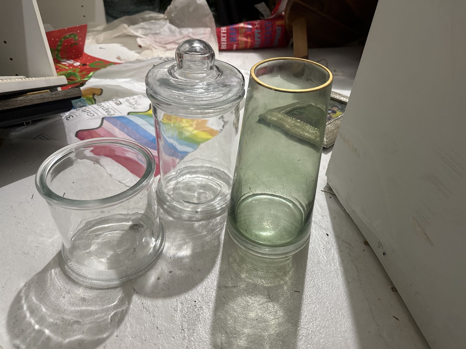 Assorted Glass Jars & Vase - Clear & Green Decorative Storage/Display Set