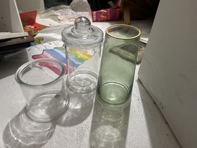 Assorted Glass Jars & Vase - Clear & Green Decorative Storage/Display Set