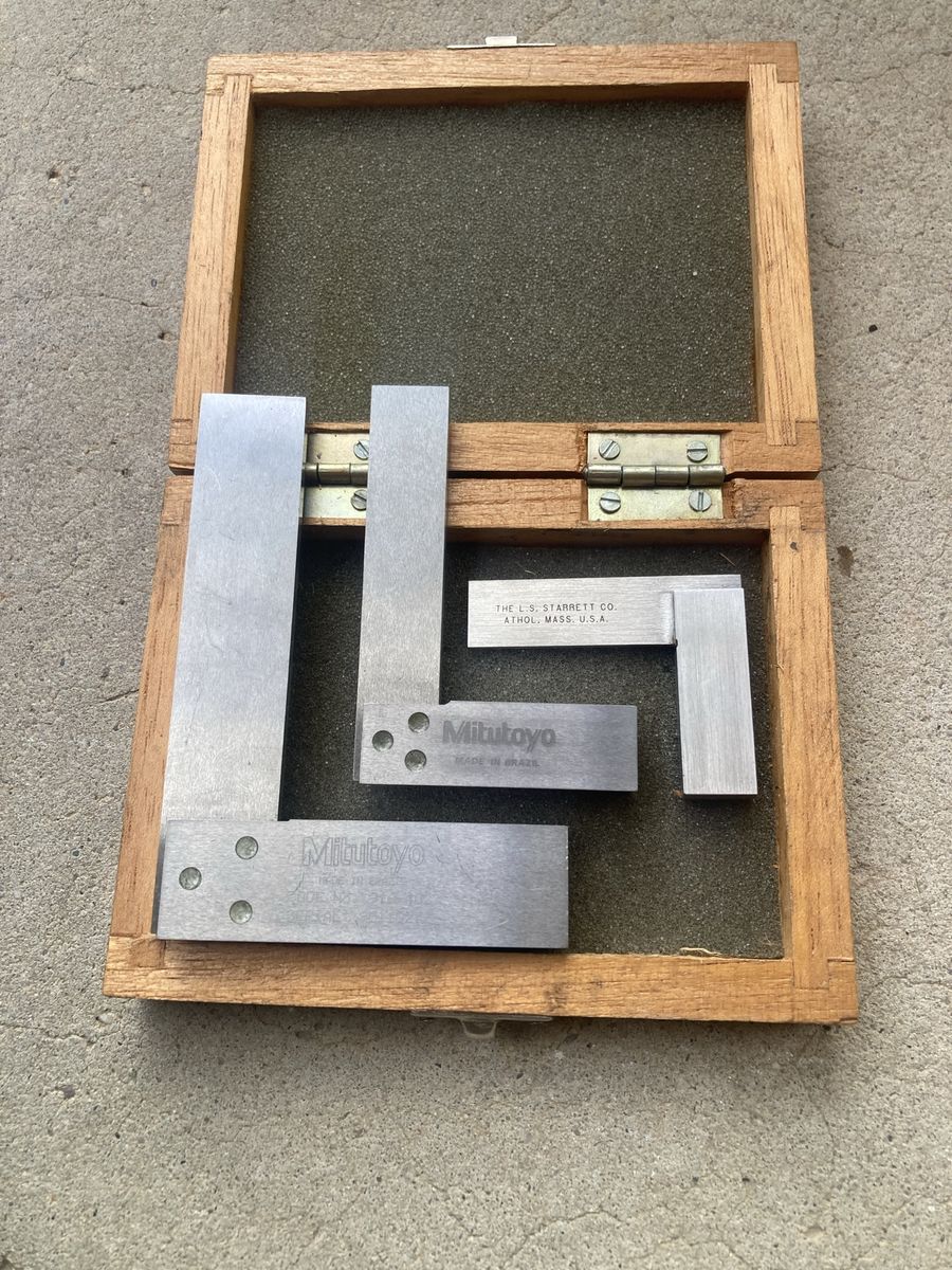 Mitutoyo and Starrett Machinist Precision Square Set in Wood Case