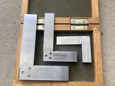 Mitutoyo and Starrett Machinist Precision Square Set in Wood Case