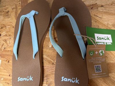 Sanuk Women's Yoga Joy II Flip Flops Sky Blue Size 6 New With Tags