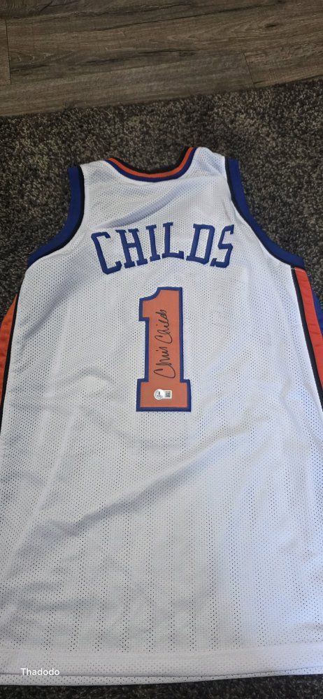 Chris Childs Autographed #1 New York Knicks Adidas NBA Basketball Jersey 100 obo