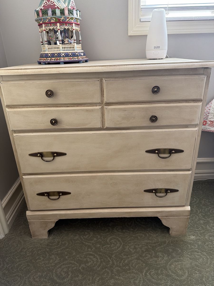 Distressed Wood Dresser with Antique Brass Hardware