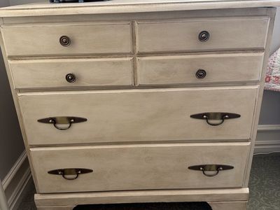 Distressed Wood Dresser with Antique Brass Hardware
