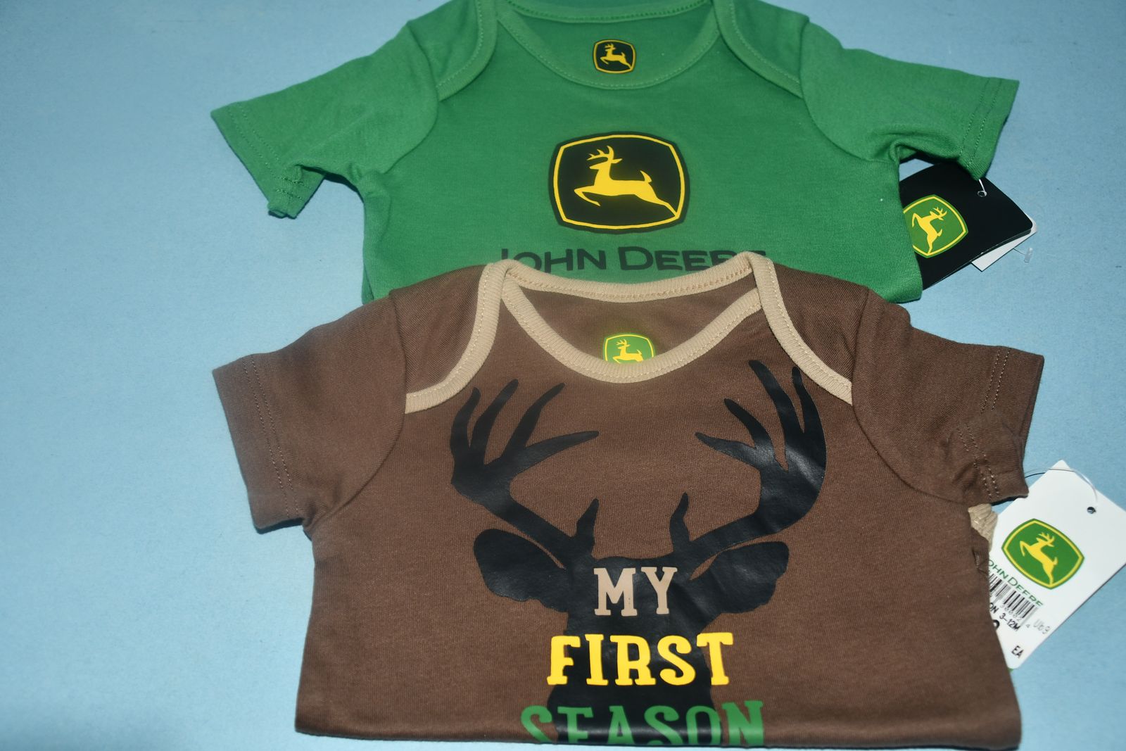 2 NWT "JOHN DEERE" BABY ONESIES ~ 3 to 6 MONTHS ~ NEVER WORN ~ BOTH FOR $5