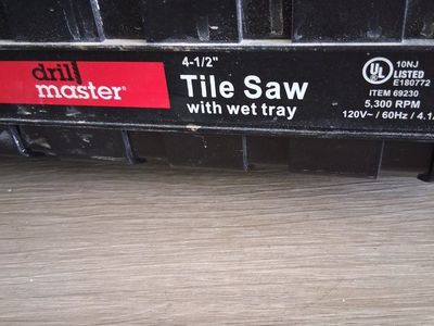 Must sell fast. Make an offer. Drill Master 4-1/2" Tile Saw with Wet Tray.
