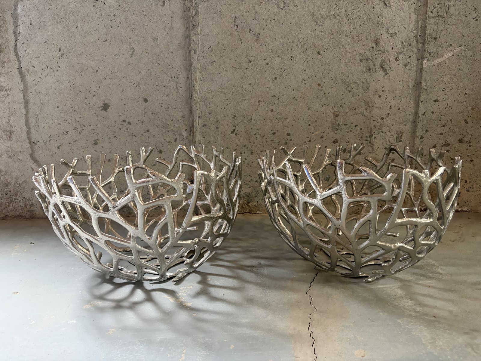 Decorative Silver Branch Design Bowl - Set of 2, Unique Home Decor Accent