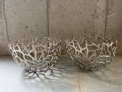 Decorative Silver Branch Design Bowl - Set of 2, Unique Home Decor Accent