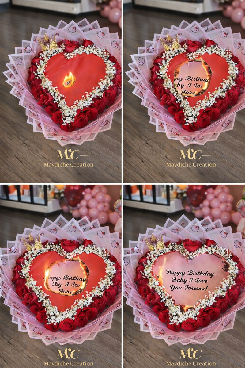 Luxury Burning Heart Rose Bouquet - Custom Message
