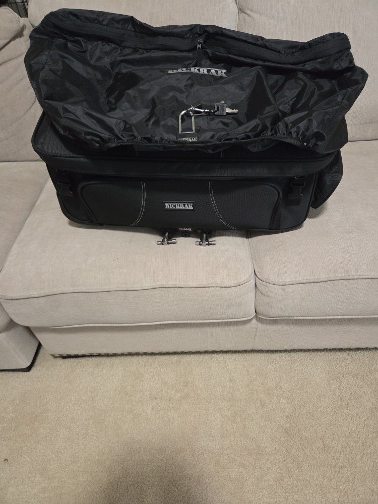 RickRak Black Motorcycle Luggage Bag with Wheels & Side Pockets.