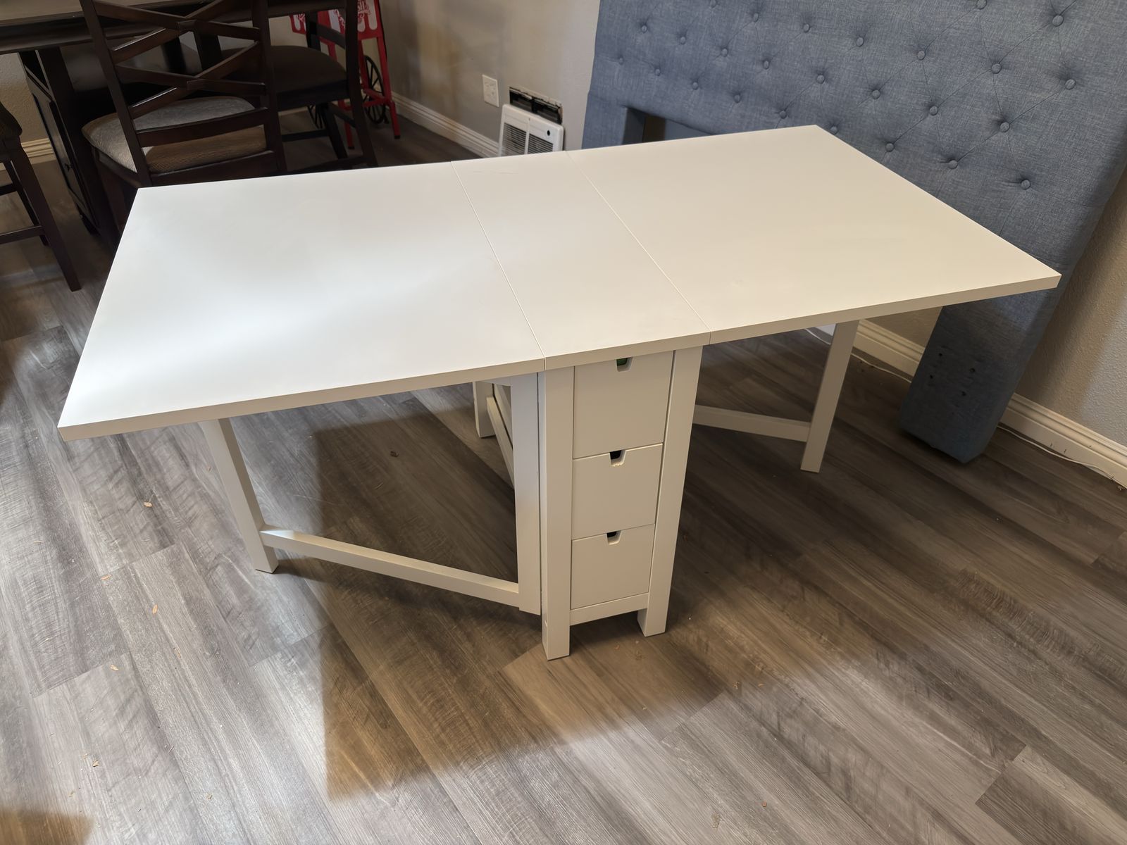 IKEA NORDEN White Gateleg Drop Leaf Dining Table with Storage Drawers