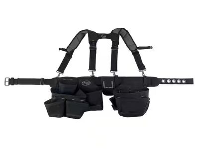 Ballistic Framers Work Tool Belt Tool Storage Suspension Rig with LoadBear Suspenders and 3 tool Pouches in Black