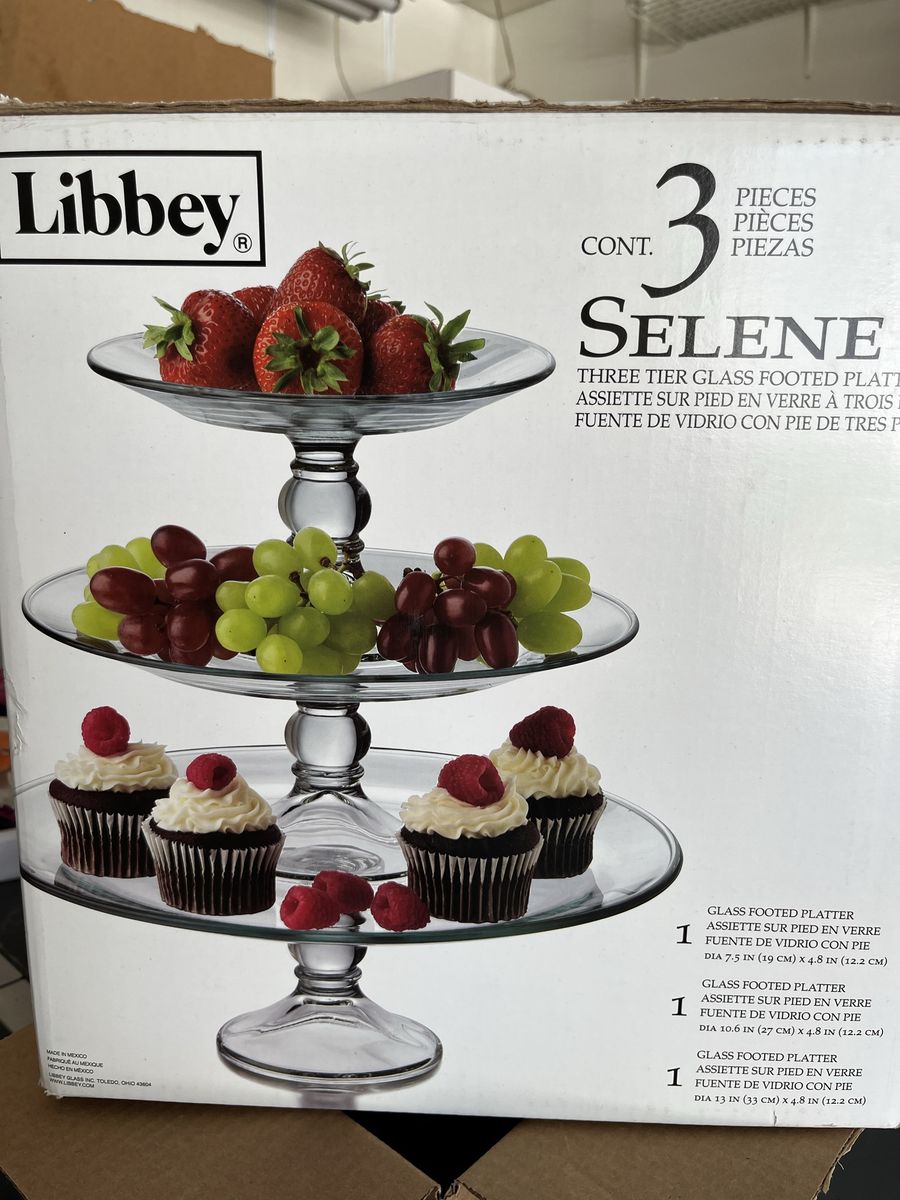 Libbey Selene 3-Tier Glass Footed Platter Cake Dessert Stand, Clear