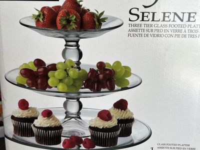 Libbey Selene 3-Tier Glass Footed Platter Cake Dessert Stand, Clear