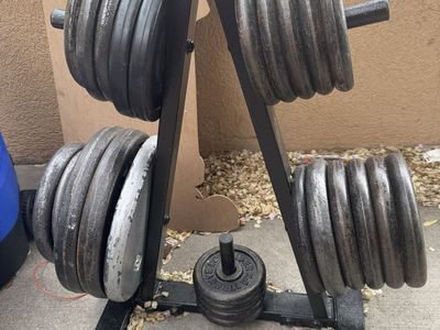 25 plates and weight tree w/bench