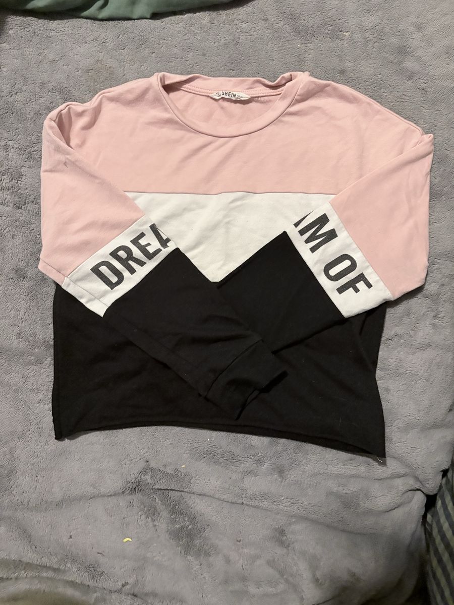 SHEIN Women's Colorblock Long Sleeve Sweatshirt Pink White Black Size M