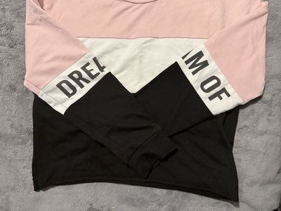 SHEIN Women's Colorblock Long Sleeve Sweatshirt Pink White Black Size M