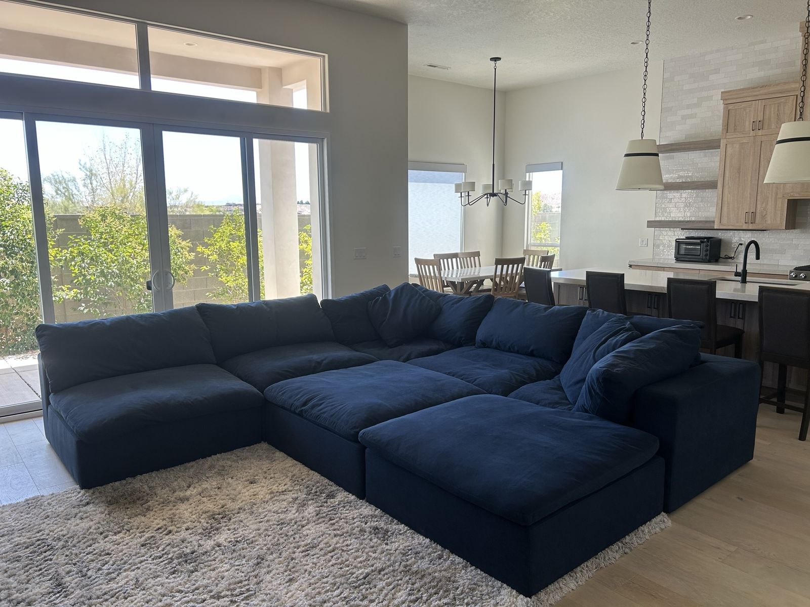 Large Navy Blue Modular Sectional Sofa with Multiple Pieces - Deep Seating Comfort