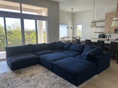 Large Navy Blue Modular Sectional Sofa with Multiple Pieces - Deep Seating Comfort