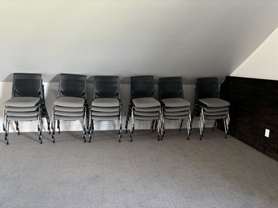 Set of 24 Modern Stackable Office/Guest Chairs - Grey Fabric & Black Mesh
