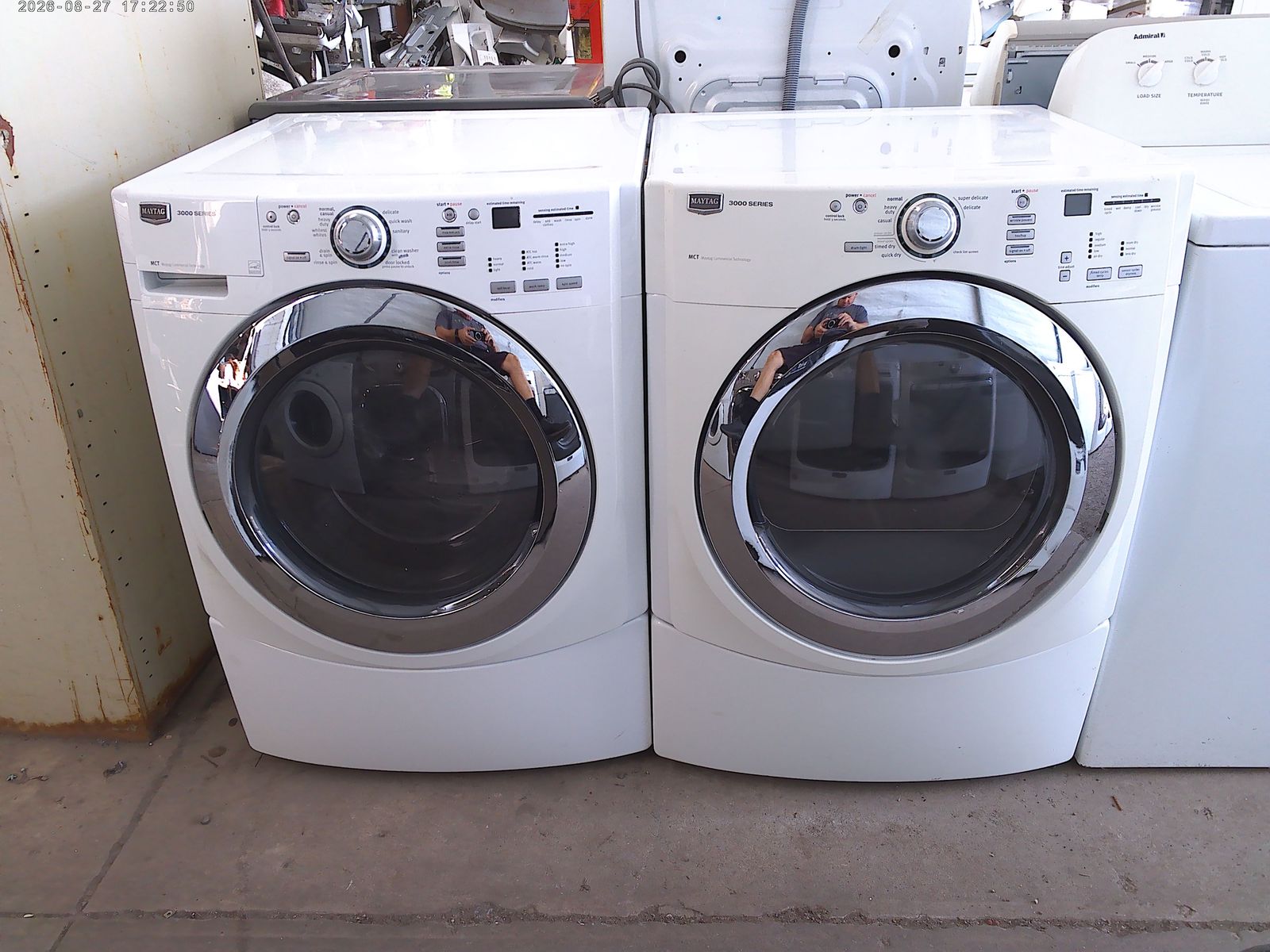 Maytag 3000 front load washer with matched electric dryer.