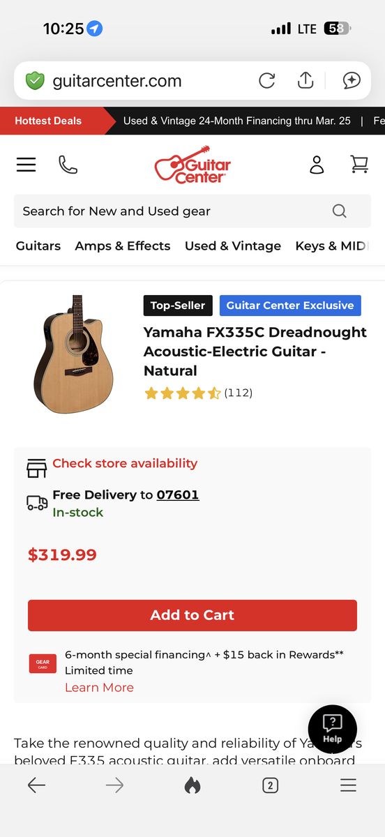 Yamaha FX335C  Acoustic-Electric Guitar Bundle