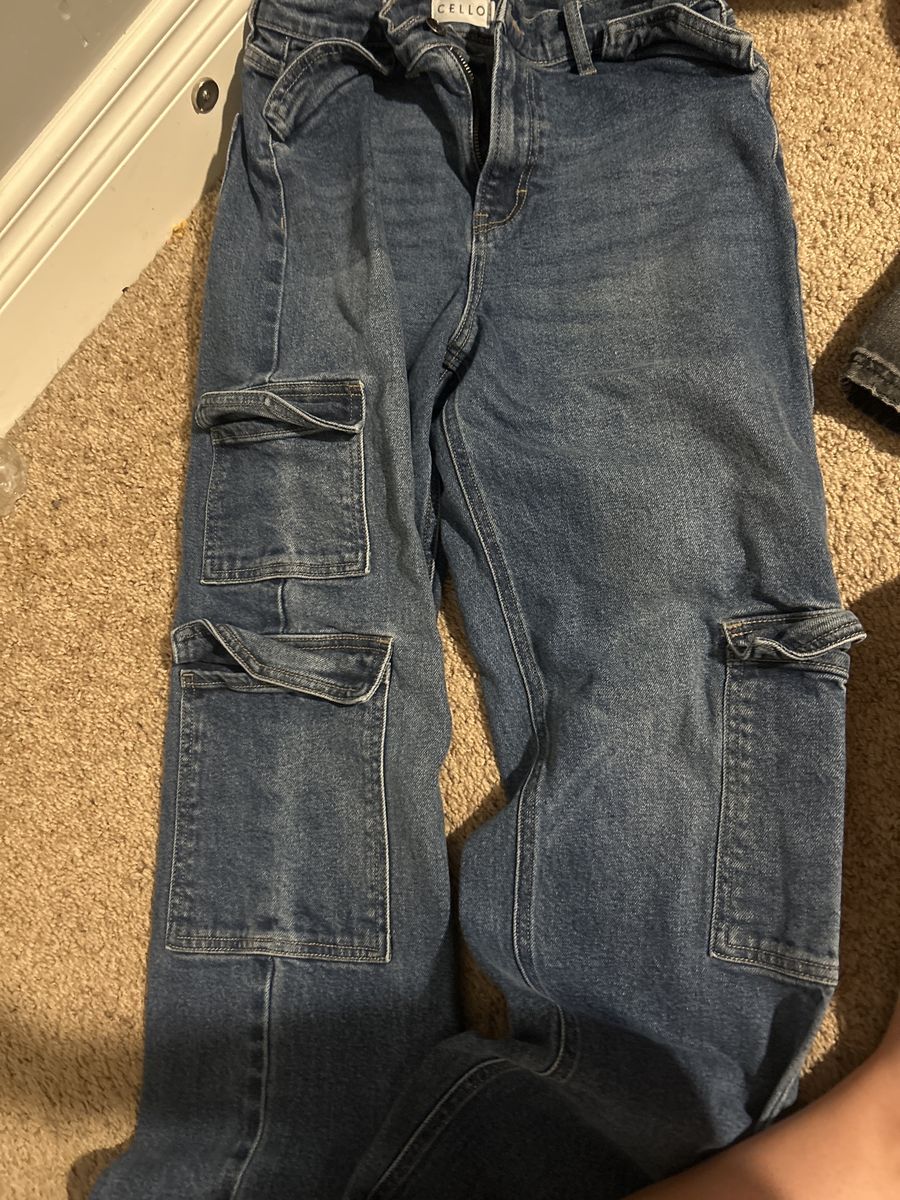 Cello Women's Blue Denim Mid-Rise Cargo Jeans with Pockets - Size 3
