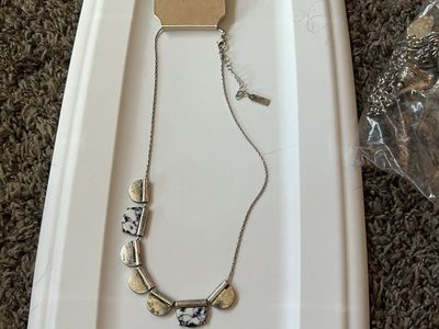 Bohme Half Circle Stone Pendant Necklace, Adjustable Silver Tone Chain