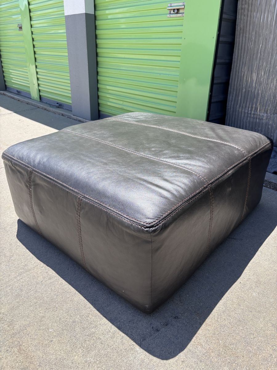 Brown leather ottoman
