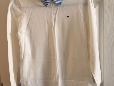 Tommy Hilfiger Women's Size M White 2-in-1 Layered Sweater Striped Collared Shirt