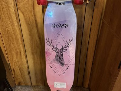 WeSkate Drop Through Longboard Skateboard with Deer Graphic & Translucent Red Wheels