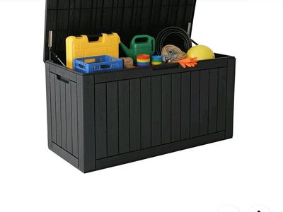 Bifanuo 100 Gallon Resin Deck Box - Lockable Waterproof Outdoor Storage - Black