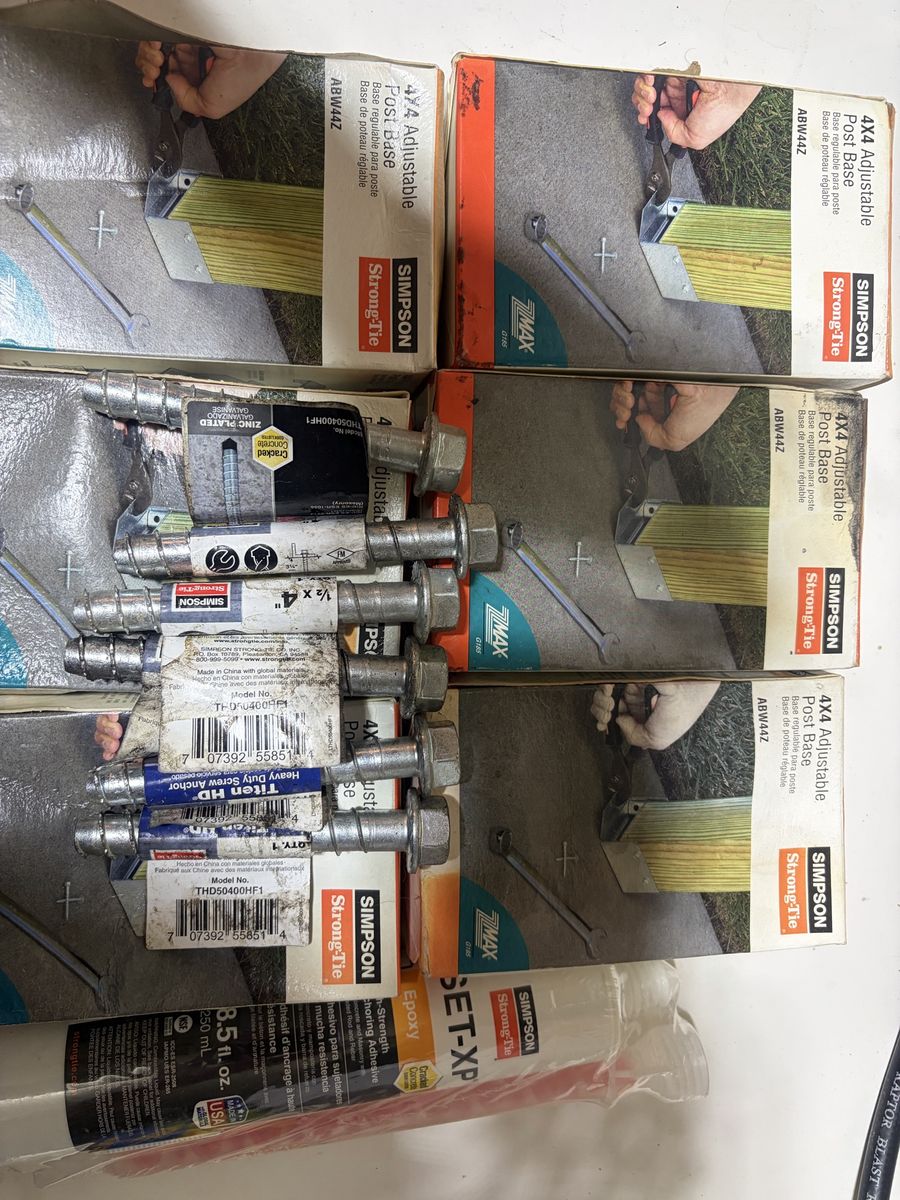 Simpson Strong-Tie ABW44Z 4x4 Adjustable Post Bases, Titen HD Anchors, SET-XP Epoxy - New Hardware Lot $50 less than 1/2 price