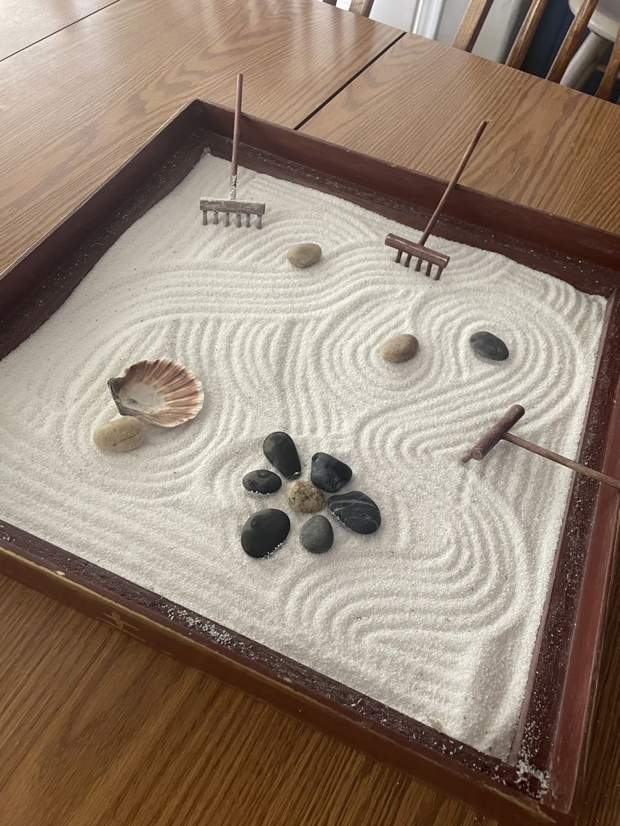 Zen Garden Desktop Sandbox with Rakes, Rocks, and Sand - Relaxation Kit