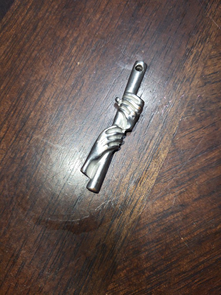 Vintage Unity Hands Embracing Bar Pendant Charm - Silver Tone, Unique Design