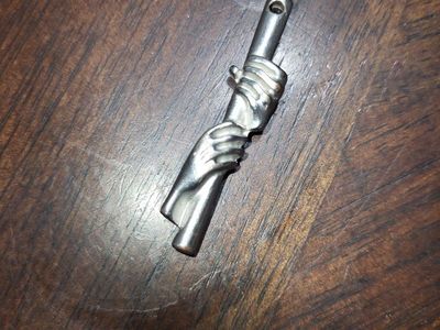 Vintage Unity Hands Embracing Bar Pendant Charm - Silver Tone, Unique Design