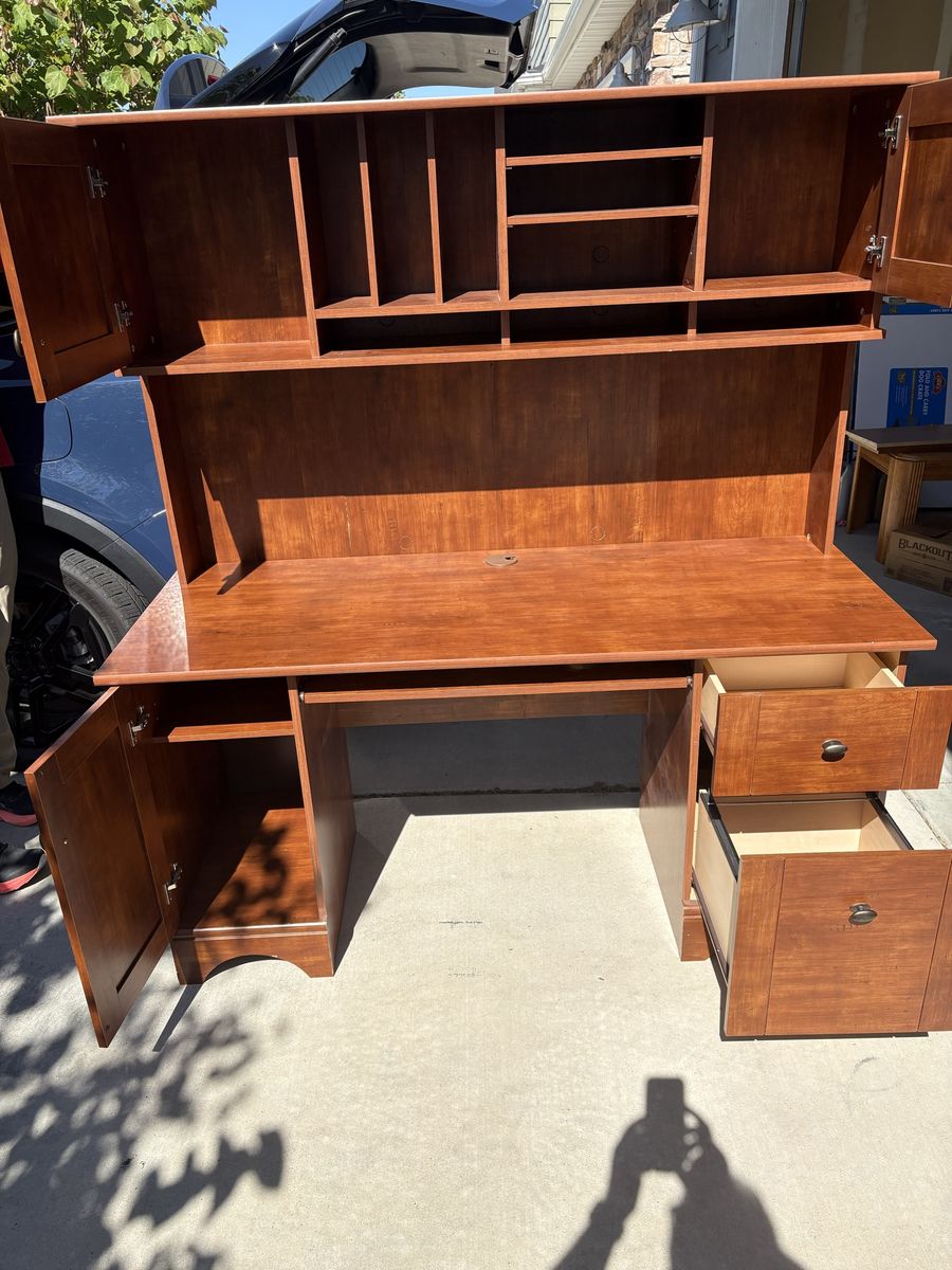 Wooden Computer Desk with Hutch and Storage - Home Office Furniture
