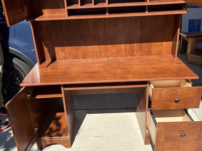 Wooden Computer Desk with Hutch and Storage - Home Office Furniture