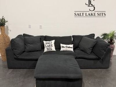 Charcoal Cloud Sectional with Ottoman