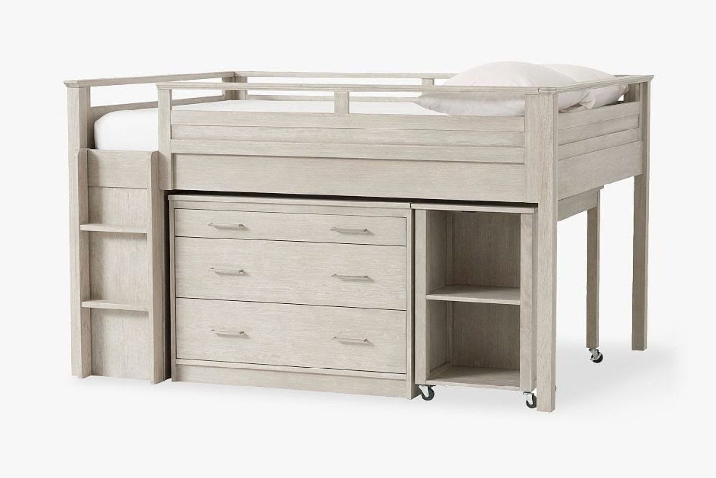 Loft Bed with Integrated Desk and Shelving - Gray Wood Finish